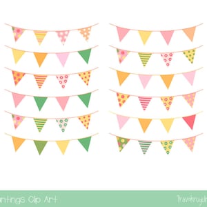 Summer birthday bunting clipart, Baby shower bunting clip art,  Colorful party banner flags clipart, Holiday pennant clipart spring garland