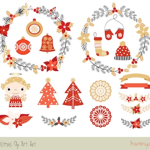 Cute Christmas clipart set, Holiday digital Christmas border clipart, Merry Christmas Wreath Clipart, Holiday Wreath Clip Art, Round frame image 1