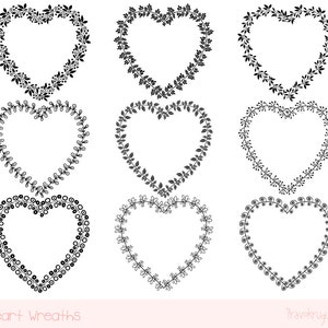 Black border clipart set, Digital frame collection, Heart frame clip art,  Love clipart, Wreath clipart, Valentine borders and frames floral