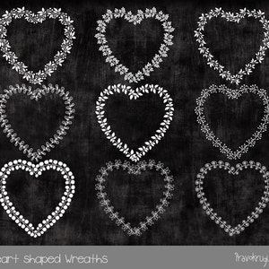 White heart border clipart, Digital heart frame, Wedding heart shaped wreath clip art, Love clipart wreath, Digital floral border, leaf