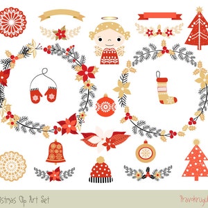 Cute Christmas clipart set, Holiday digital Christmas border clipart, Merry Christmas Wreath Clipart, Holiday Wreath Clip Art, Round frame image 2