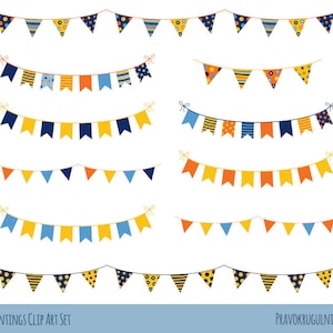 Party bunting clipart, Birthday bunting clip art, Colorful banner flags clipart, Holiday pennant clipart, triangle commercial use triangular
