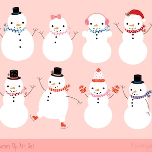 Pupazzo di neve sveglio clipart, clipart inverno download immediato, download digitale di Kawaii Natale pupazzo di neve, arte di clip del pupazzo di neve pattinaggio, famiglia, coppia