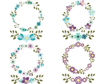 Floral Wreaths clipart, Flower wreath clip art, Mint violet flower clipart, Bridal wreath, Save the date clipart, Romantic invitation border