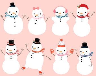 Cute snowman clipart, Instant download winter clipart, Kawaii Christmas snowman digital download, Skating snowman clip art, family, couple