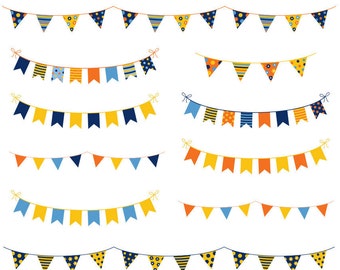 Party bunting clipart, Birthday bunting clip art, Colorful banner flags clipart, Holiday pennant clipart, triangle commercial use triangular