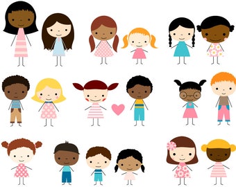 Cute Children Clipart, Multicultural clip art multiracial, Stick figure kid clipart, African American Boy Girl Clipart, Teacher Resources