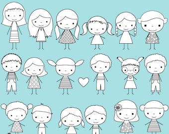 Cute Boy And Girl Stick Figure Digital Stamp Children Stick Etsy New Zealand