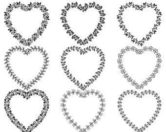 Black border clipart set, Digital frame collection, Heart frame clip art,  Love clipart, Wreath clipart, Valentine borders and frames floral