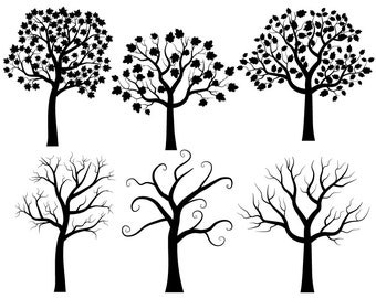 Wedding tree silhouette clip art, Black Fingerprint tree graphic , Guestbook clipart