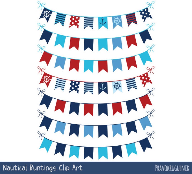 Nautical Bunting Clipart Red Blue, Nautical Banner Clip Art, Navy