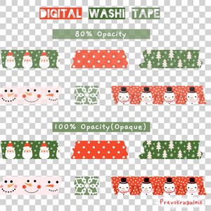 Cute Digital Washi Tape Clip Art, Christmas Red Green Washi Tape Sticker, Santa Snowman Digital Torn Paper Tape Set, Individual PNG Files image 3