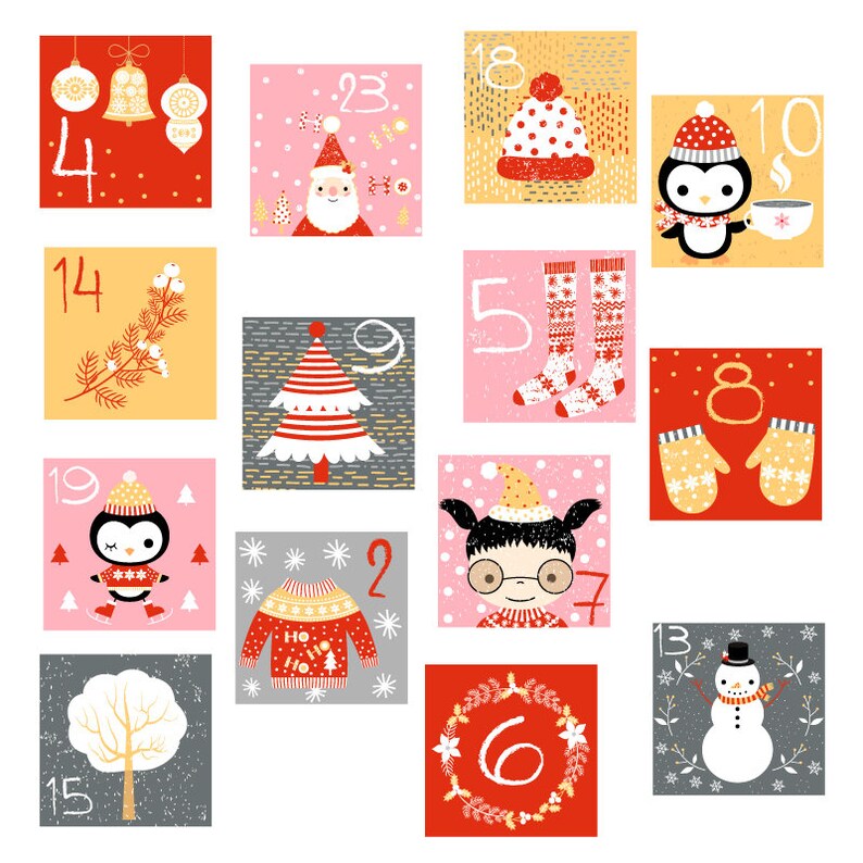 Printable Advent Calendar Numbers Digital Christmas Countdown Etsy