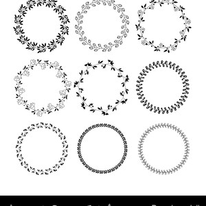 Round Borders Clipart, Floral Wreaths Clipart, Circle Frames, Black Wreath Frames, Leaf Circle Frame Clip Art, Wedding Invitation Clipart image 2