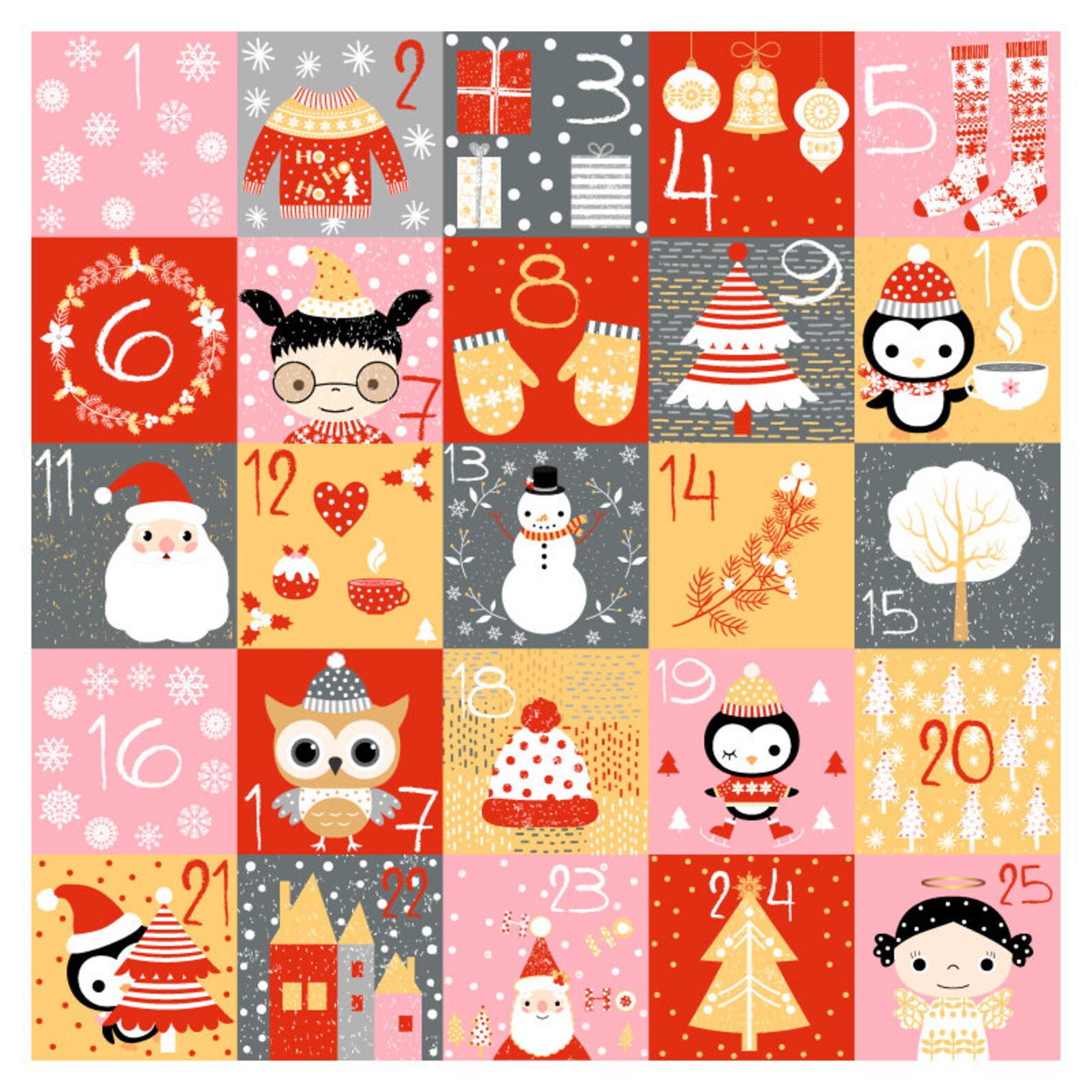 Printable Advent Calendar Numbers, Digital Christmas Countdown Calendar