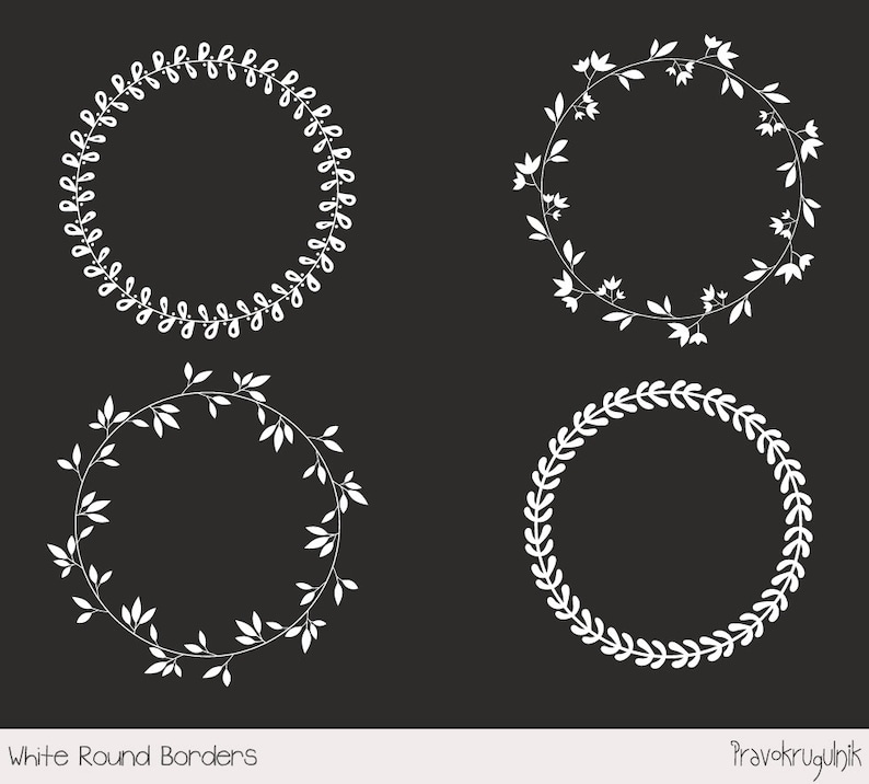Round digital frames and borders Chalk wedding White frame clipart collection Elegant floral wreath clip art Leaf circle frame clipart