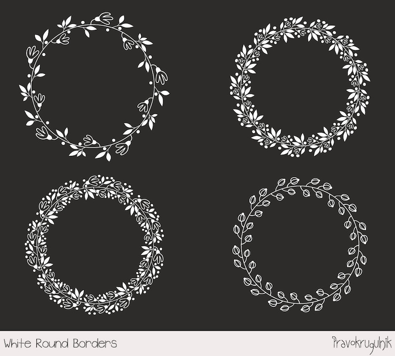 Round digital frames and borders Chalk wedding White frame clipart collection Elegant floral wreath clip art Leaf circle frame clipart