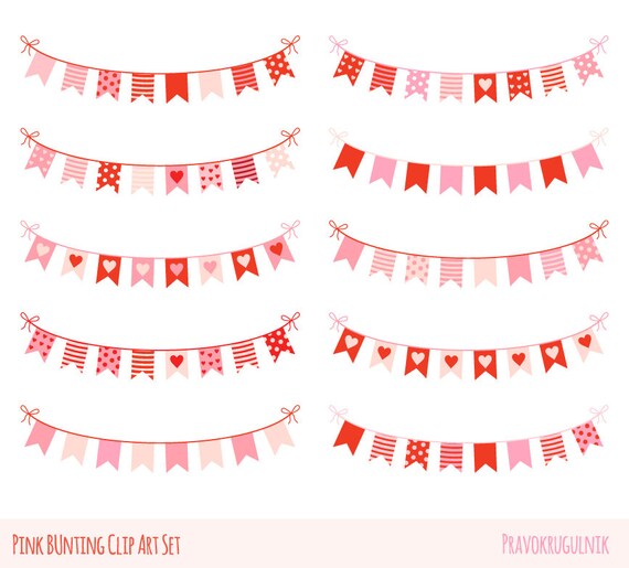 Love Bunting Clip Art Cute Valentine Bunting Clipart Pink Etsy
