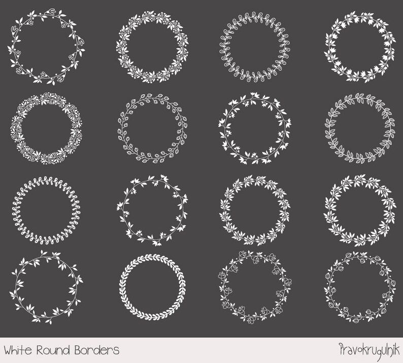 Round digital frames and borders Chalk wedding White frame clipart collection Elegant floral wreath clip art Leaf circle frame clipart