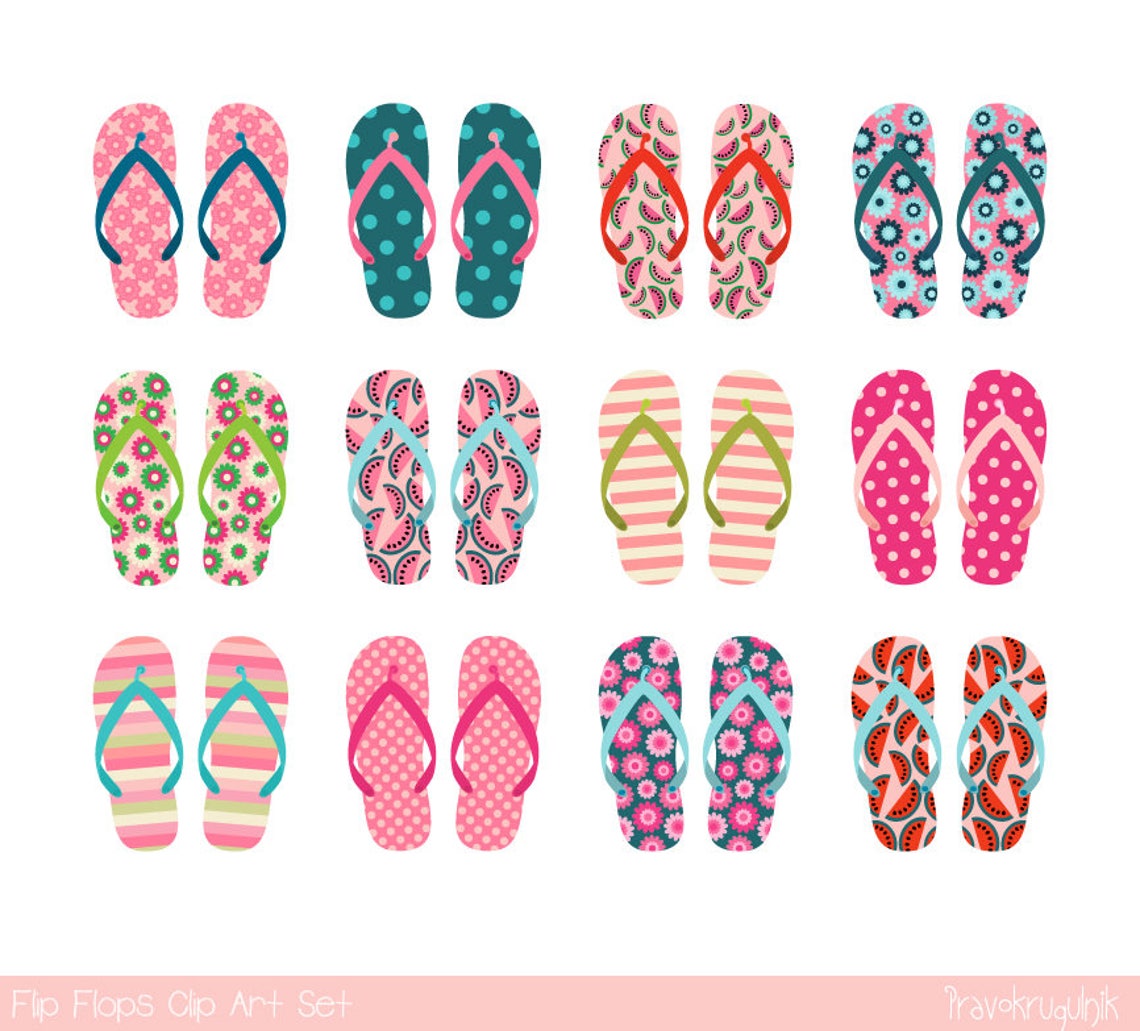 Pink Flip Flop Clipart, Summer Sandal Clip Art, Beach Sandals Clipart ...