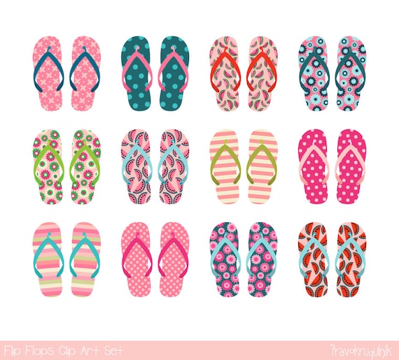 Pink Flip Flop Clipart, Summer Sandal Clip Art, Beach Sandals Clipart,  Vacation Clip Art Holiday, Digital Scrapbook Clipart, Commercial Use 