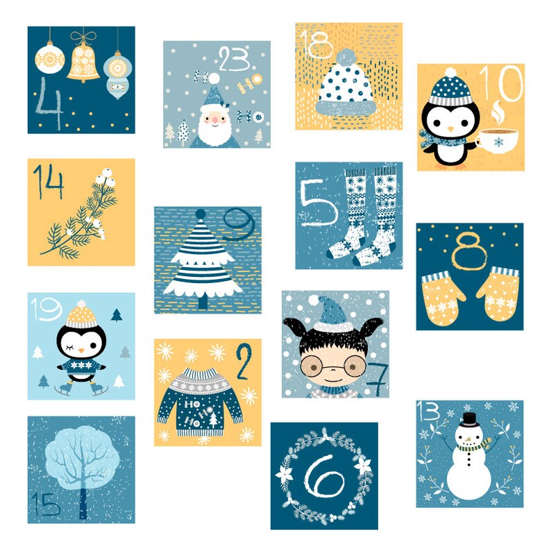 Digital Christmas countdown calendar, Cute diy Christmas advent calendar instant download, Kids advent numbers stickers clipart, printable image 4