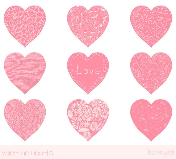 valentine heart clip art pink heart clipart hand drawn heart etsy pink valentines hearts
