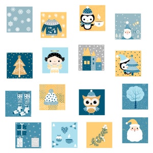 Digital Christmas countdown calendar, Cute diy Christmas advent calendar instant download, Kids advent numbers stickers clipart, printable image 3