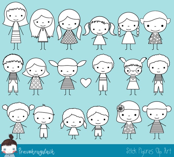 Cute Boy And Girl Stick Figure Digital Stamp Children Stick Etsy