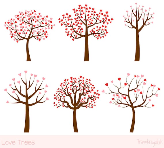 love tree clipart set wedding tree clip art valentine tree etsy