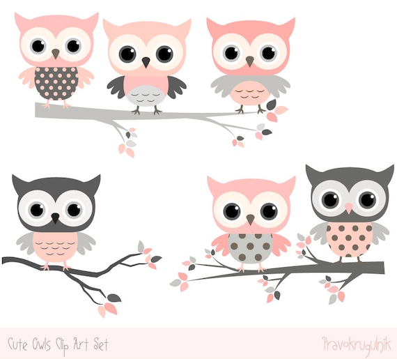 Baby Shower Owl Clipart Images, Cute Owl Kawaii Clip Art, Digital Grey and  Pink Nursery Owl Decorations, Baby Girl Clipart Png, Tree Branch - Etsy