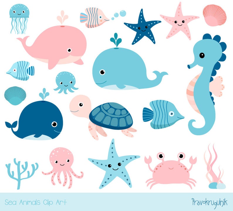 Download Cute sea animal clipart Kawaii ocean clipart Baby girl | Etsy