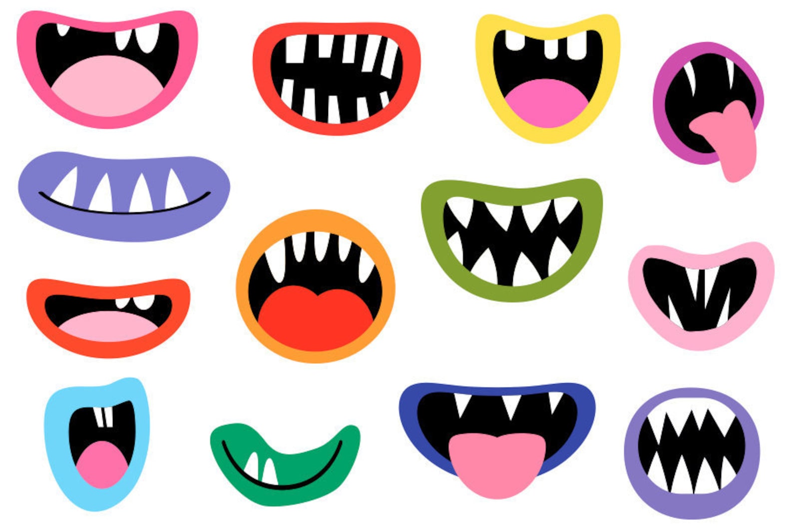 monster-mund-clipart-set-lustiges-gesicht-element-dumme-alien-etsy