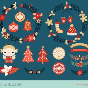 Cute Christmas clipart set, Holiday digital Christmas border clipart, Merry Christmas Wreath Clipart, Holiday Wreath Clip Art, Round frame image 3