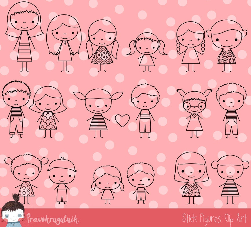 Süße junge und Mädchen Strichmännchen digitalen Stempel, Kinder