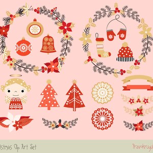 Cute Christmas clipart set, Holiday digital Christmas border clipart, Merry Christmas Wreath Clipart, Holiday Wreath Clip Art, Round frame image 4