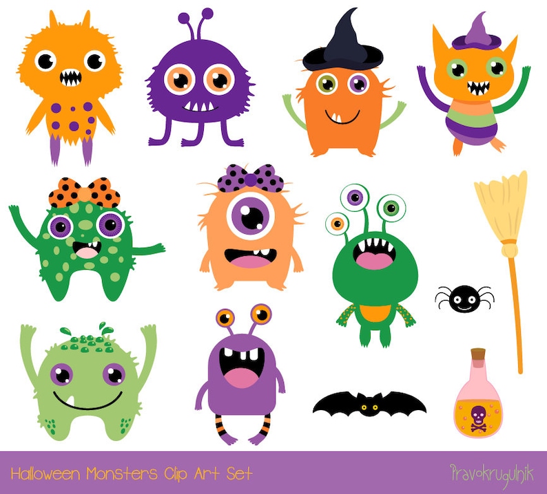 Cute Halloween Monster Clip Art Halloween Clipart Fun - Etsy