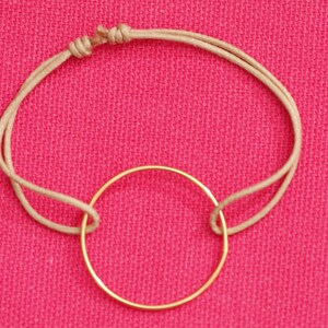 Women's empty round circle ring bracelet RING in solid silver or gold plated mounted on adjustable cotton cord image 5