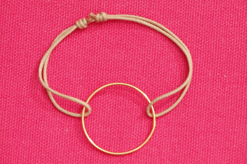 Women's empty round circle ring bracelet RING in solid silver or gold plated mounted on adjustable cotton cord image 5