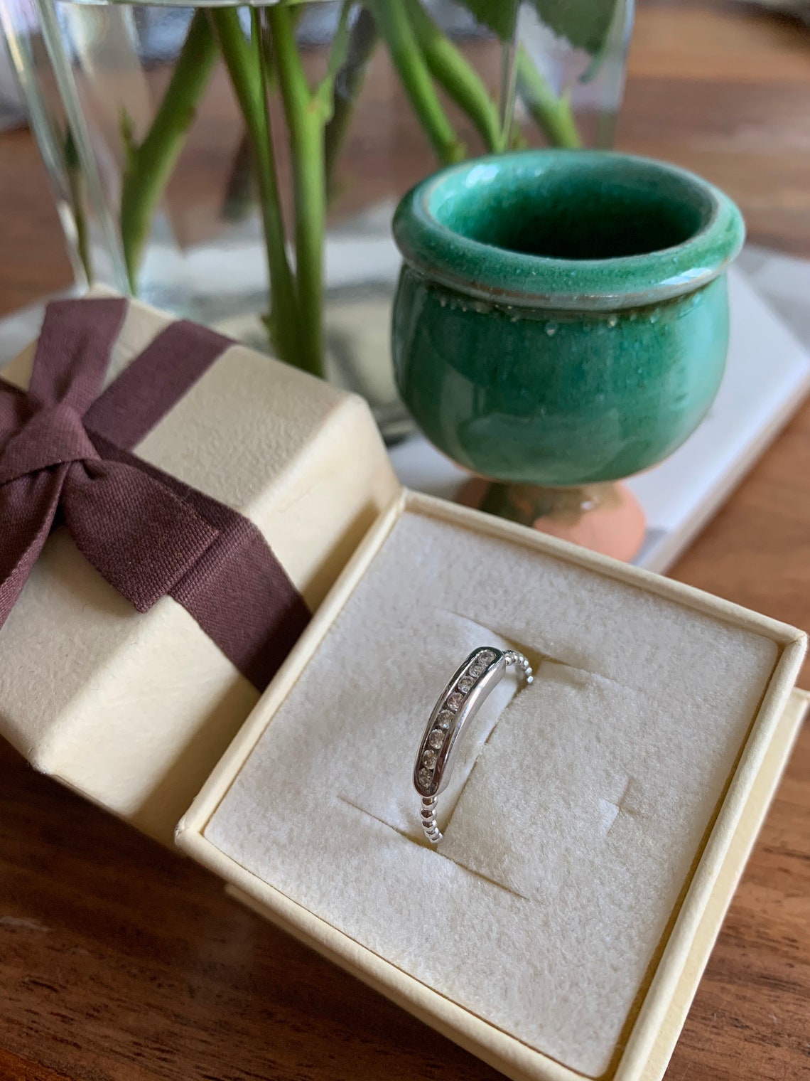 Bague En Argent Massif Avec Zirconiums - Marque Esprit, Taille 53 - Occasion