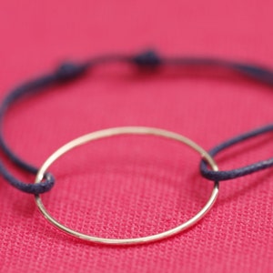 Women's empty round circle ring bracelet RING in solid silver or gold plated mounted on adjustable cotton cord image 4