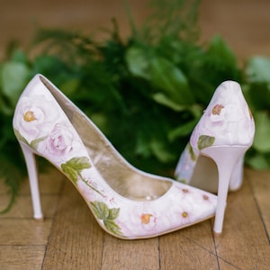 Pink Garden Rose Hand-painted floral print custom Wedding Shoes