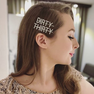 Personalised Dirty Thirty Jewel Embellished diamante Hair grip vintage style slide