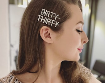 Personalised Dirty Thirty Jewel Embellished diamante Hair grip vintage style slide