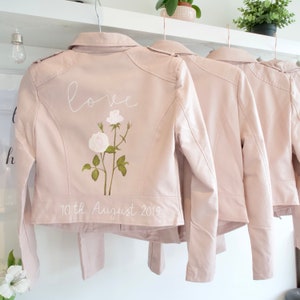 Hand-painted Blush Pink Faux Leather jacket with White Rose botanical print - Jacket Included!
