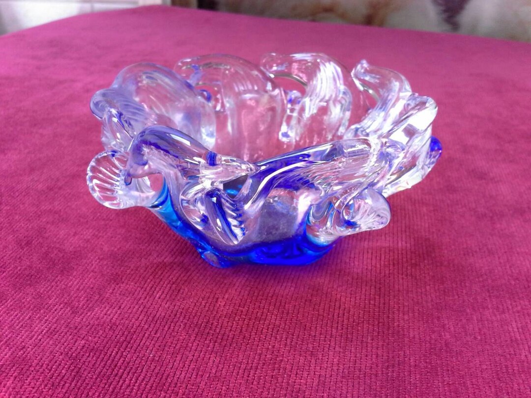 Vintage Murano Blue Glass Bowl, Glass Ocean Waves, Sea Breeze Nature