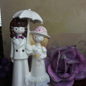 Vintage Keramik Cake Topper, Keramikpuppe, Hochzeitstorte Topper, Vintage Hochzeit, Braut und Bräutigam, Hochzeitstag Geschenk, Jungvermählten Herbst