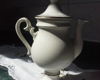 Vintage French Porcelain Tea Pot, Cofee Pot, White Porcelain Coffee - Tea Pot with Golden Trim, Elegant Porcelain White Tea - Cofee Pot Gift