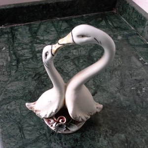 Vintage Italian porcelain Swans lovers figurine, Wedding table decorations, Wedding Swans