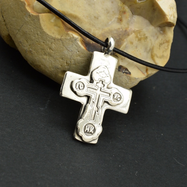 Sterling silver cross necklace, silver men's solid ic xc nk cross pendant heavy Christening gift big unisex cross